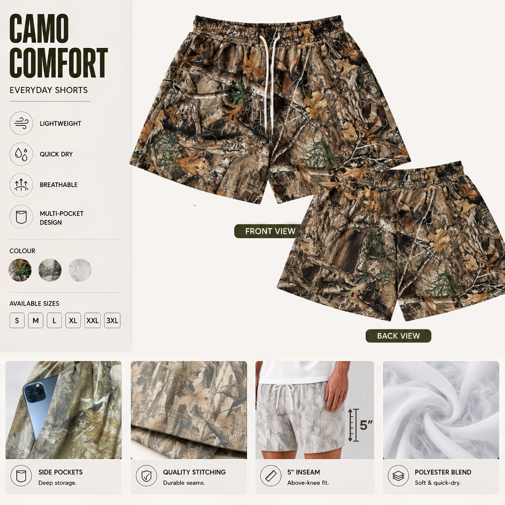 Men’s Camouflage Mesh Sports Shorts | Quick-Dry Gym, Running & Basketball | Gift for Him