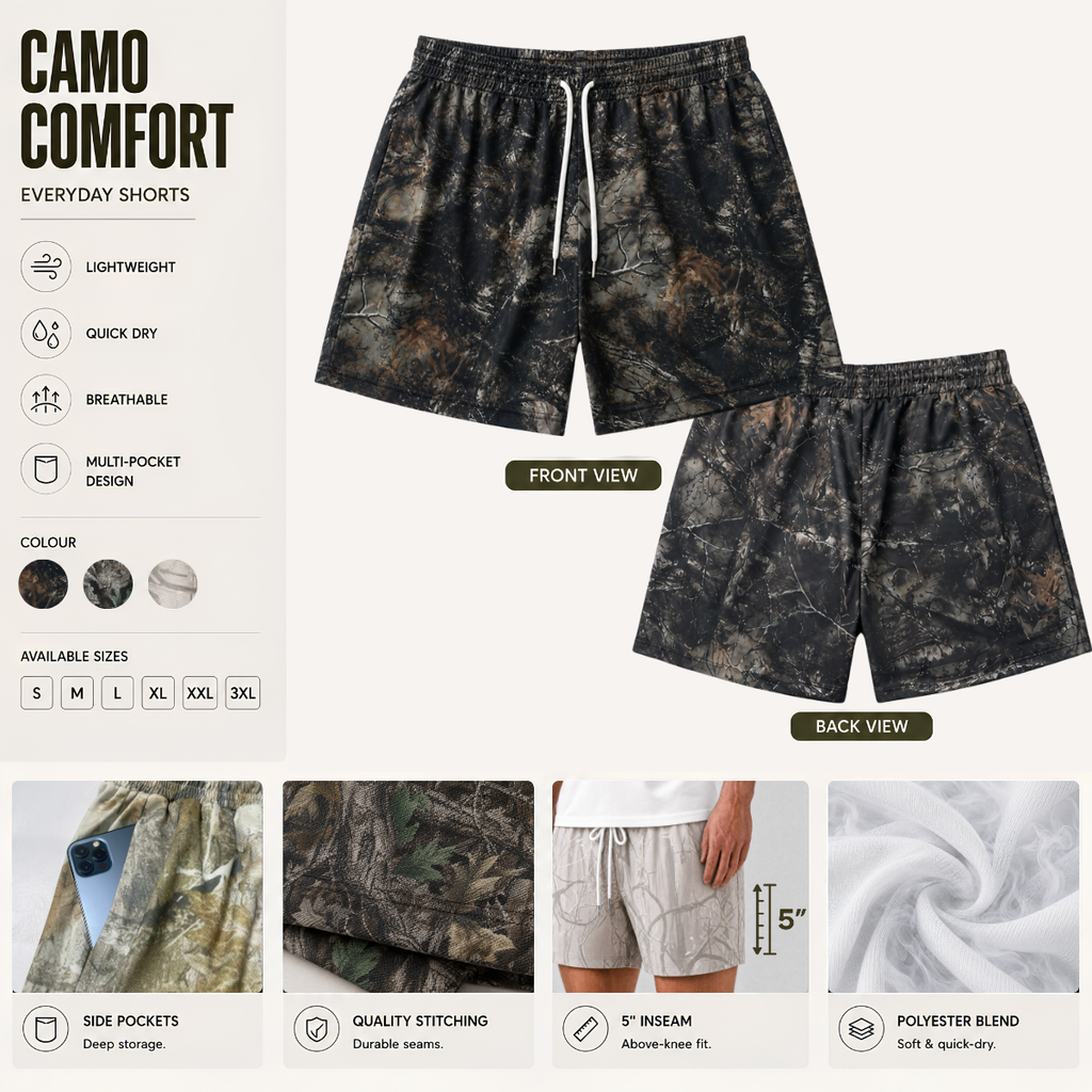 Men’s Camouflage Mesh Sports Shorts – Soft, Breathable & Quick-Dry | Gift For Him