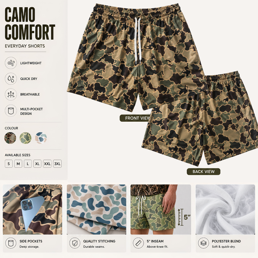 Men’s Duck Hunting Camo Mesh Sports Shorts | Gift for Him
