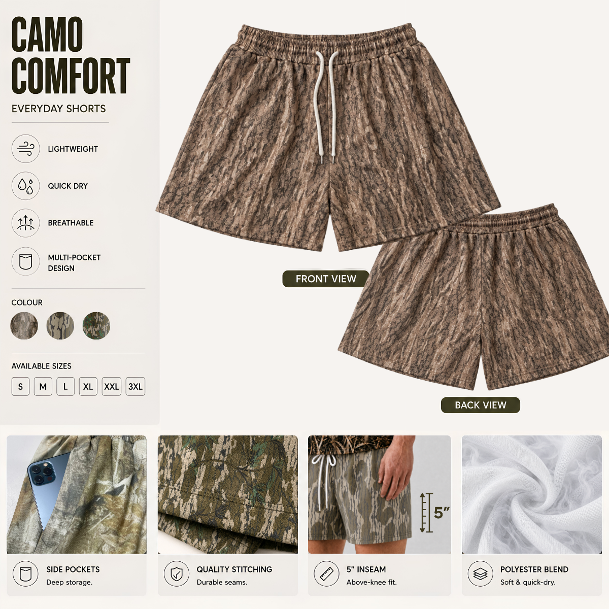 Men’s Duck Hunting Camo Mesh Sports Shorts | Quick-Dry Gym, Running & Basketball | Gift for Him