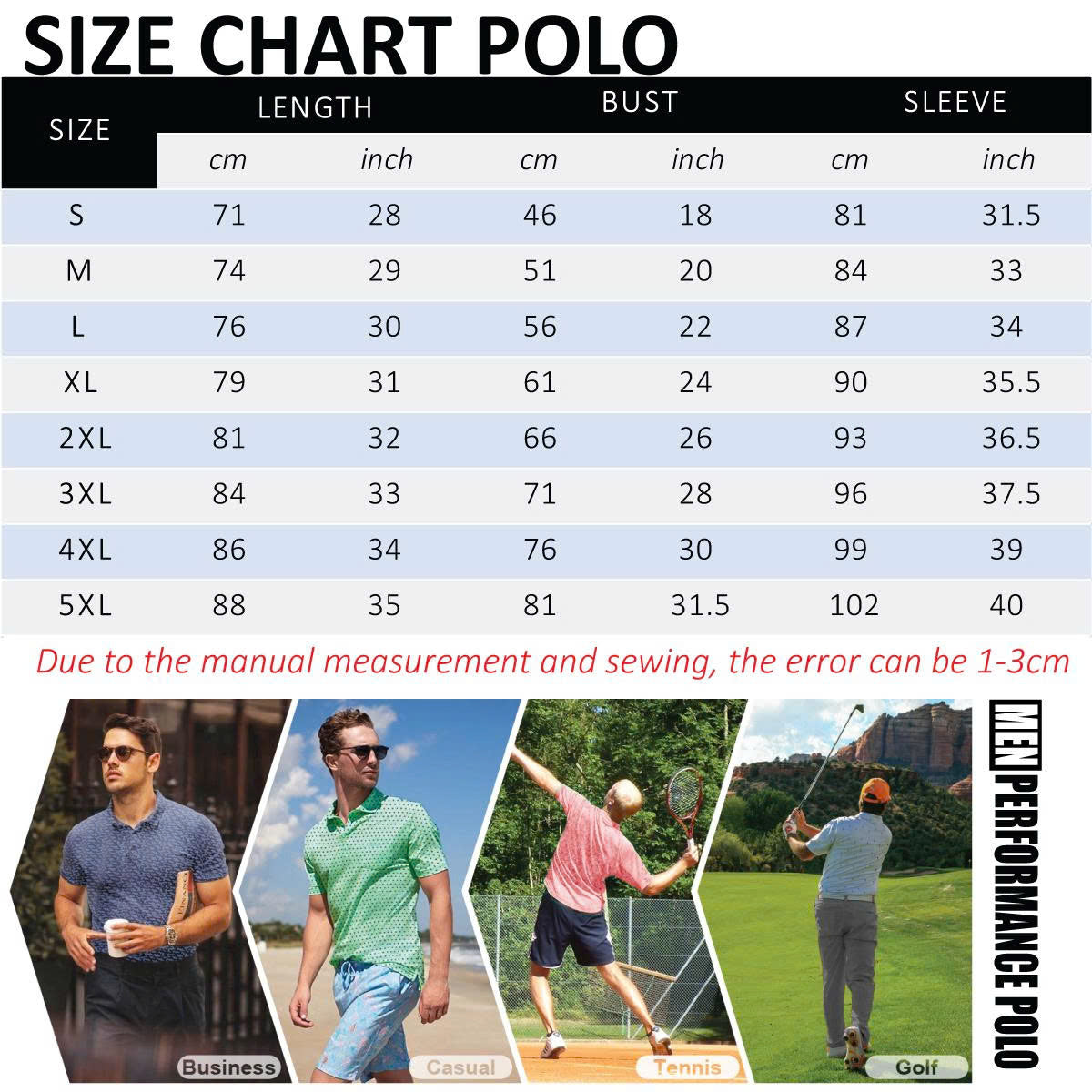 Men's Polo Golf Size Chart